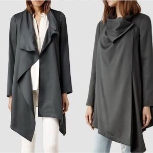 All Saints Charcoal Draped Trench Coat